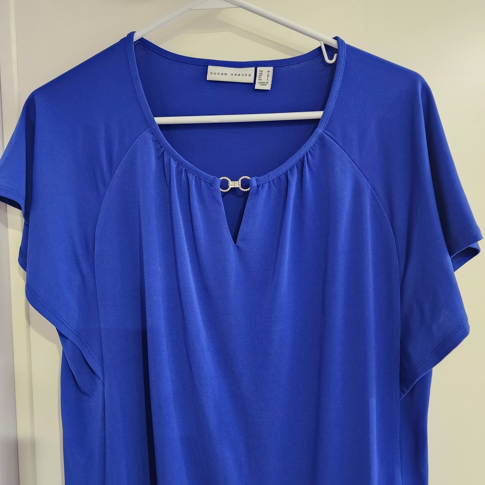 Susan Graver Cobalt Blue Keyhole Blouse